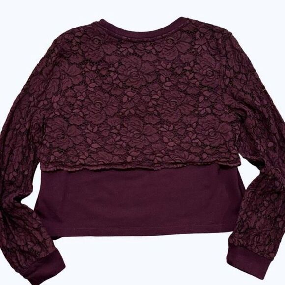 Maeve by Anthropologie Women’s Size Large Pullover Sweater Top Plum Maroon Lace - Picture 4 of 8